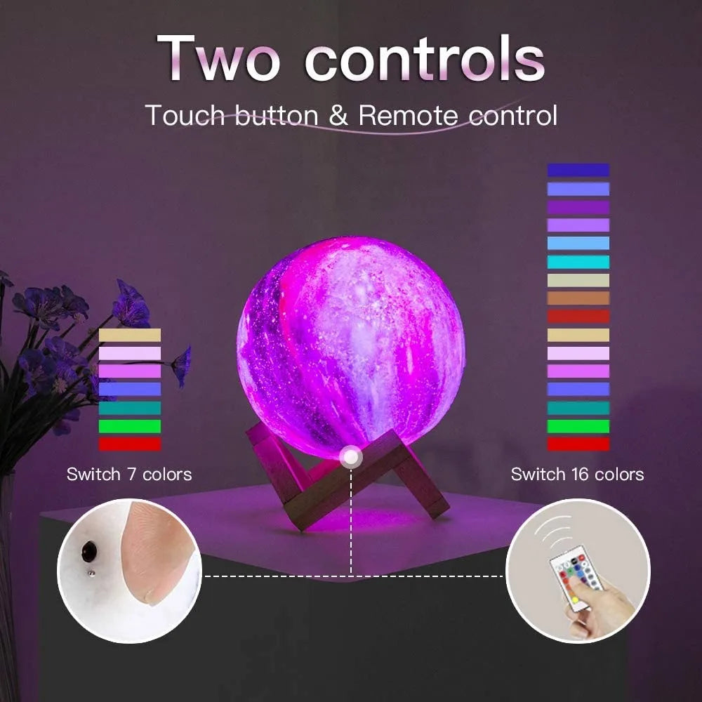 Rechargeable Moon Lamp - 16 Color Touch & Remote Control