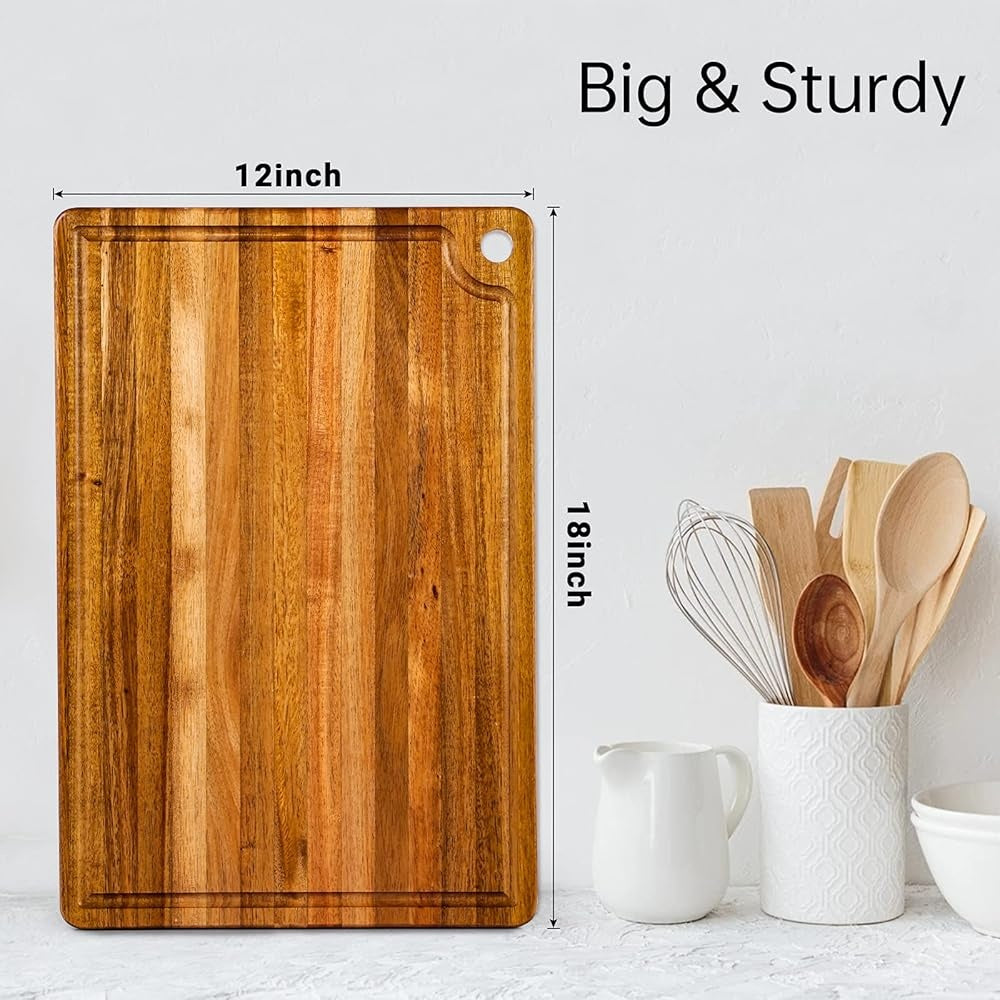 Large Acacia Cutting Board: Reversible with Juice Groove