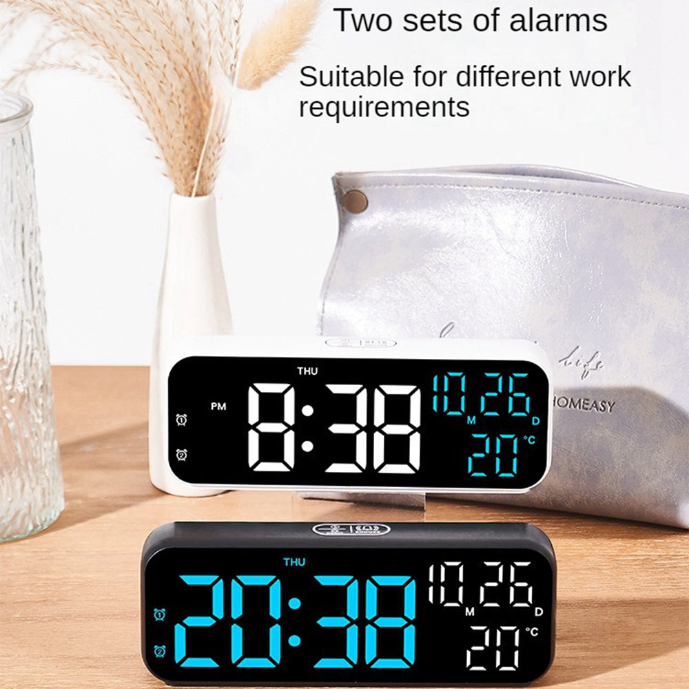 Digital LED Alarm Clock with Temp & Date Display