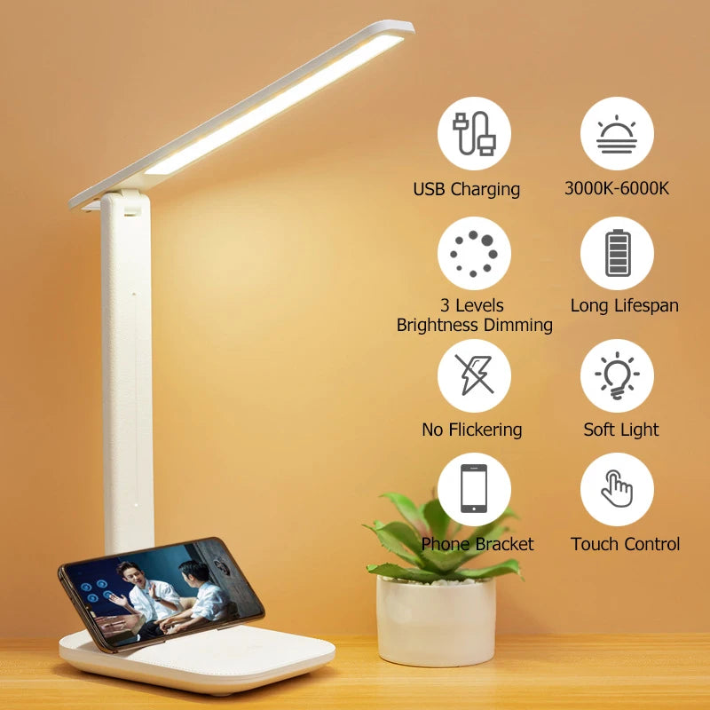 Dimmable LED Desk Lamp - USB Charge & Eye-Friendly
