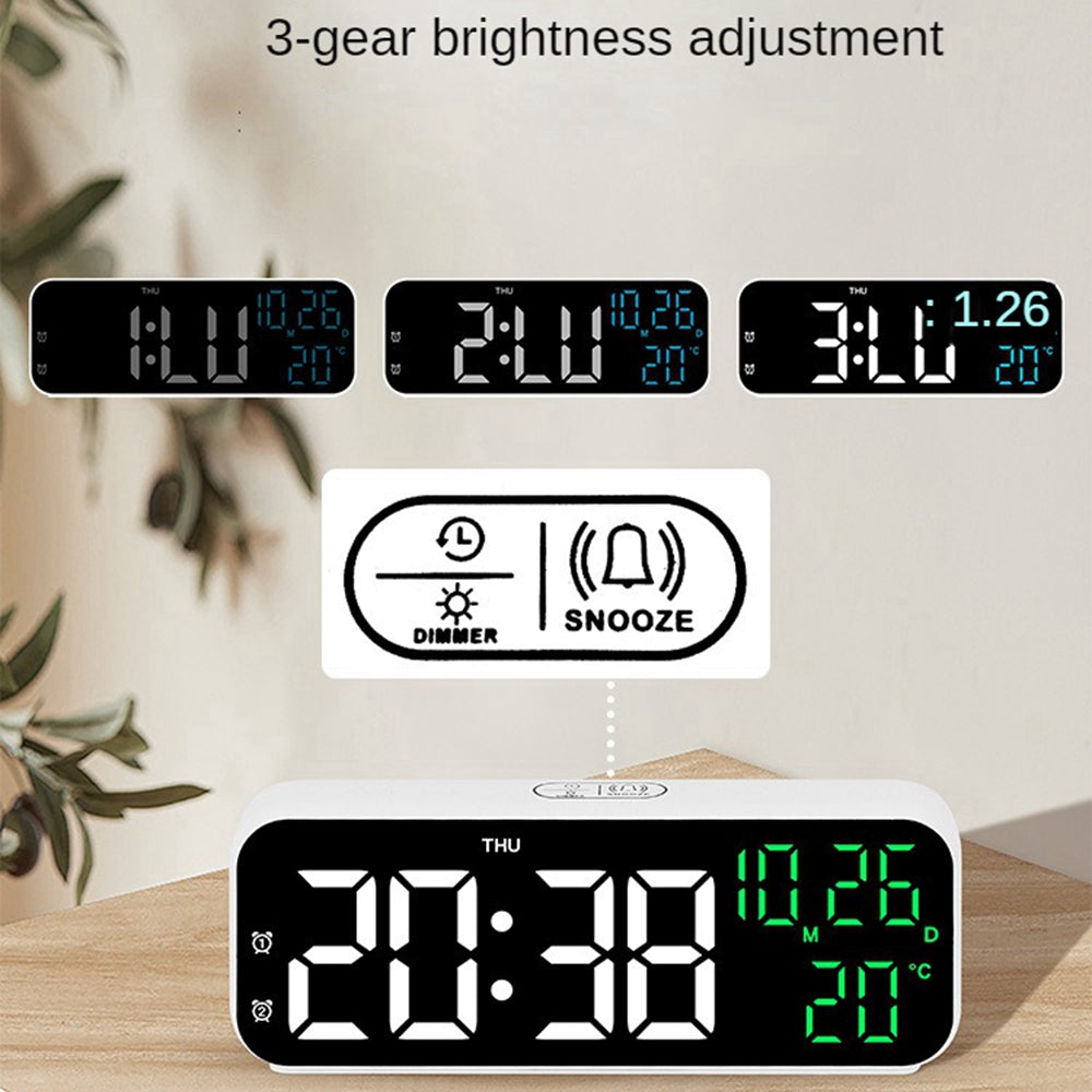 Digital LED Alarm Clock with Temp & Date Display