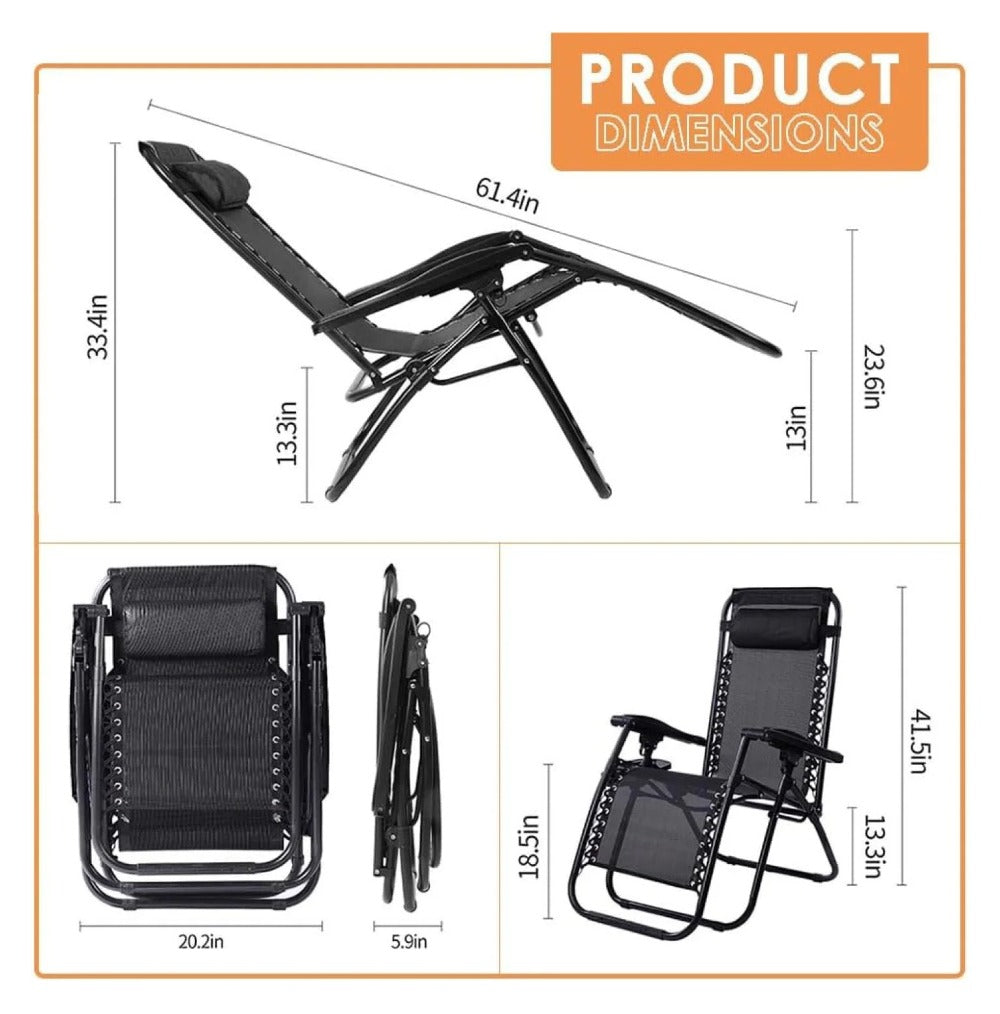 Outdoor Reclining Lounge Chair with Pillow & Cup Holder