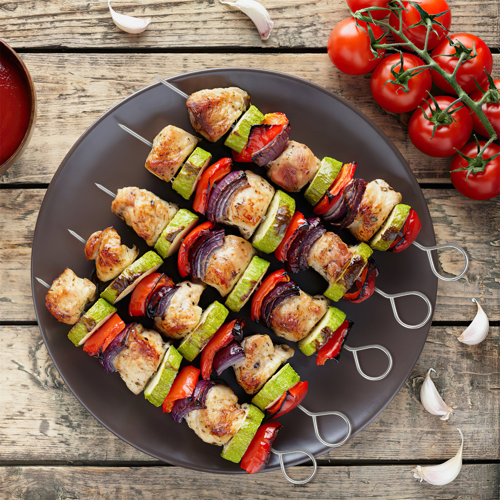 Reusable Stainless BBQ Skewers - 12pcs for Camping