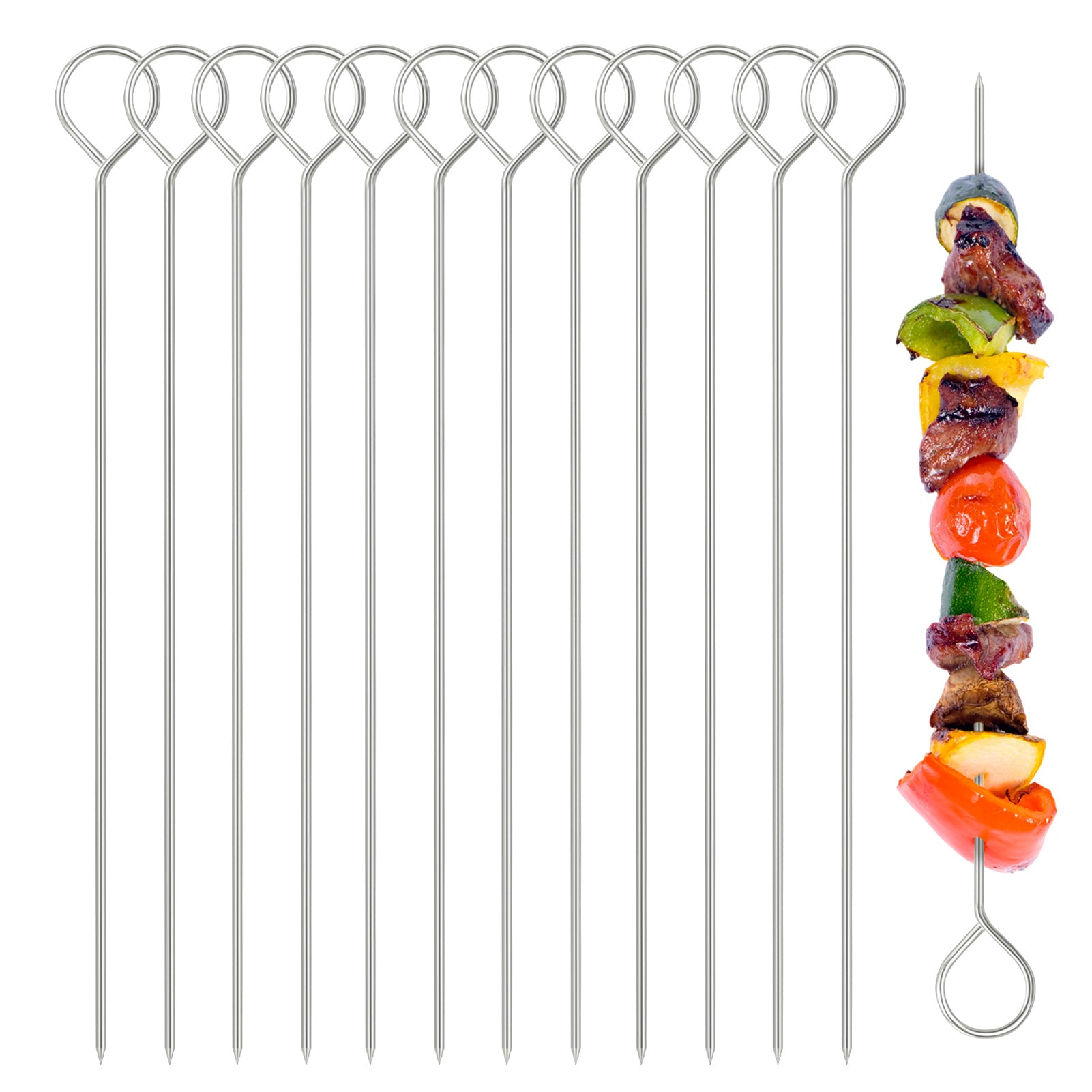Reusable Stainless BBQ Skewers - 12pcs for Camping