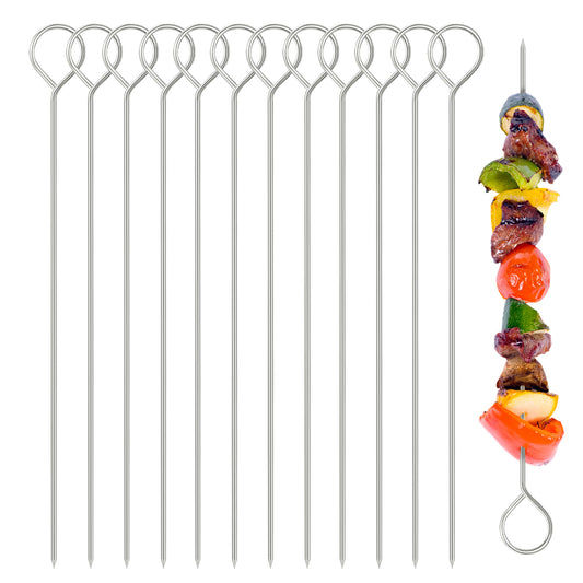 Reusable Stainless BBQ Skewers - 12pcs for Camping