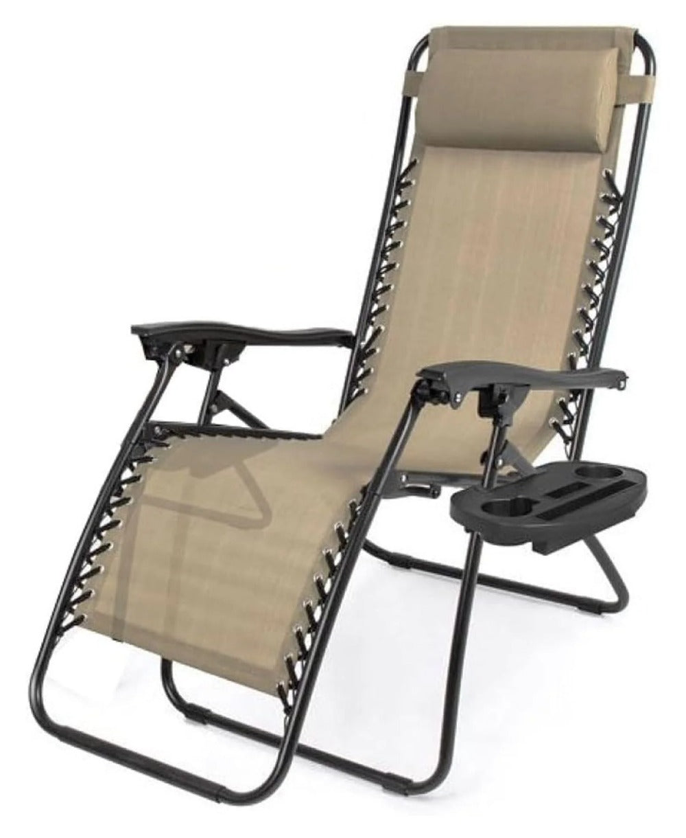 Outdoor Reclining Lounge Chair with Pillow & Cup Holder