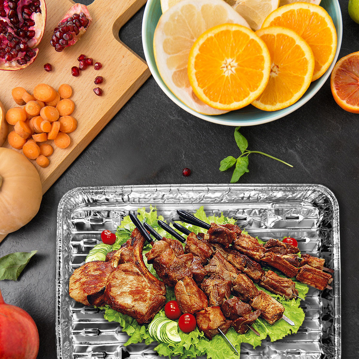 Disposable BBQ Drip Pans - 10pc Aluminum Foil Grease Trays