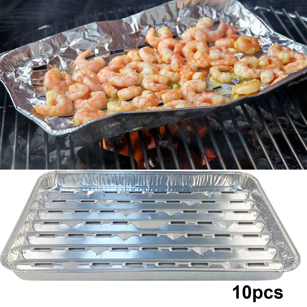 Disposable BBQ Drip Pans - 10pc Aluminum Foil Grease Trays